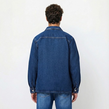  Lacoste Erkek Oversize Fit Gömlek Yaka Denim Koyu Mavi Ceket