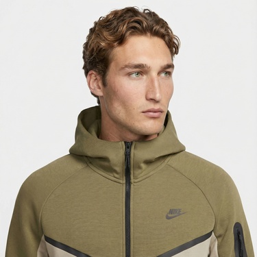  Nike Tech Fleece Erkek Haki Kapüşonlu Hoodie