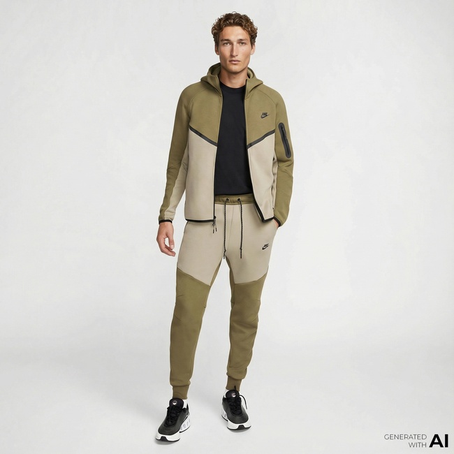  Nike Tech Fleece Erkek Haki Kapüşonlu Hoodie
