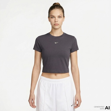  Nike Sportswear Chill Knit Kadın Gri Crop T-Shirt
