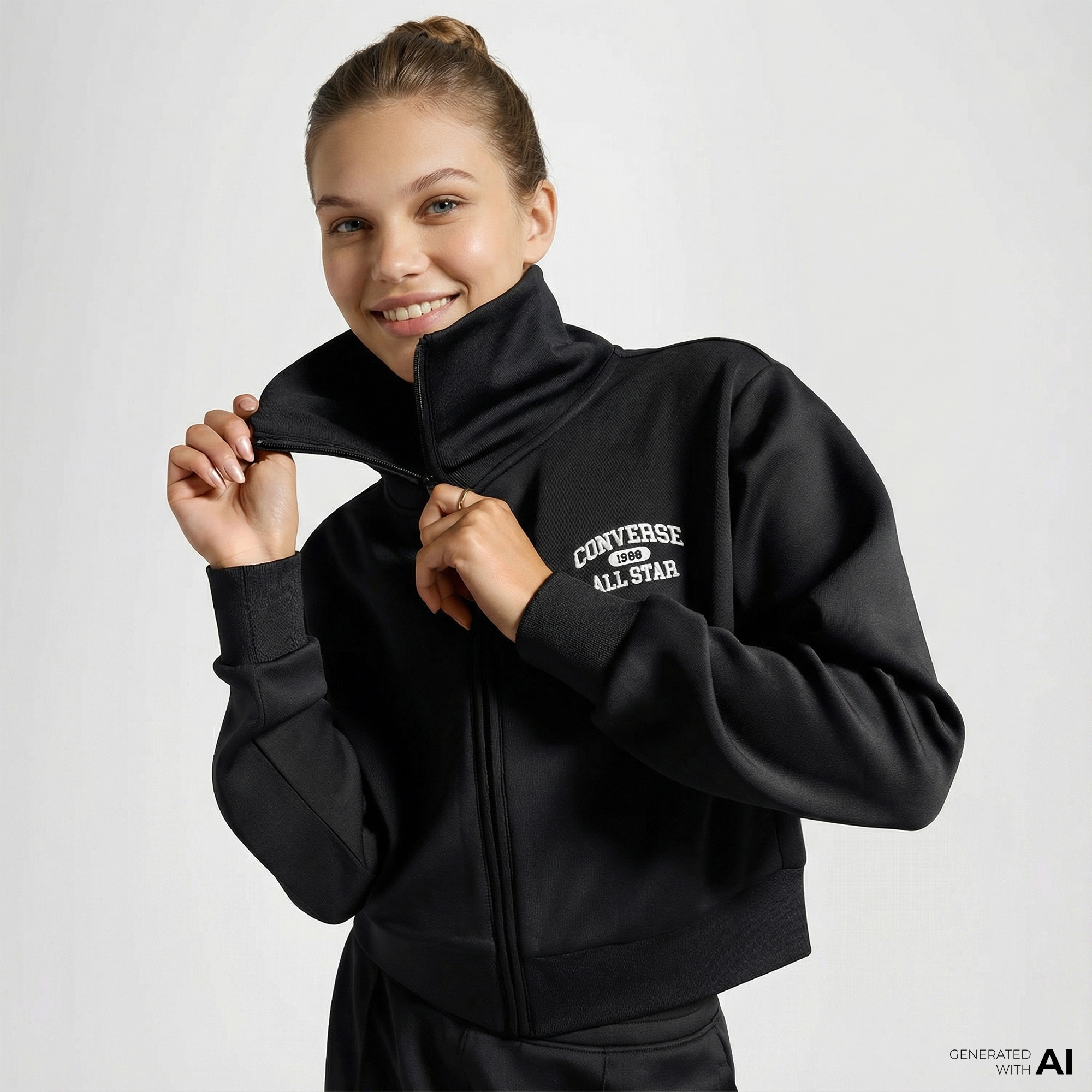 Converse Kadın Fermuarlı Siyah Eşofman Üstü