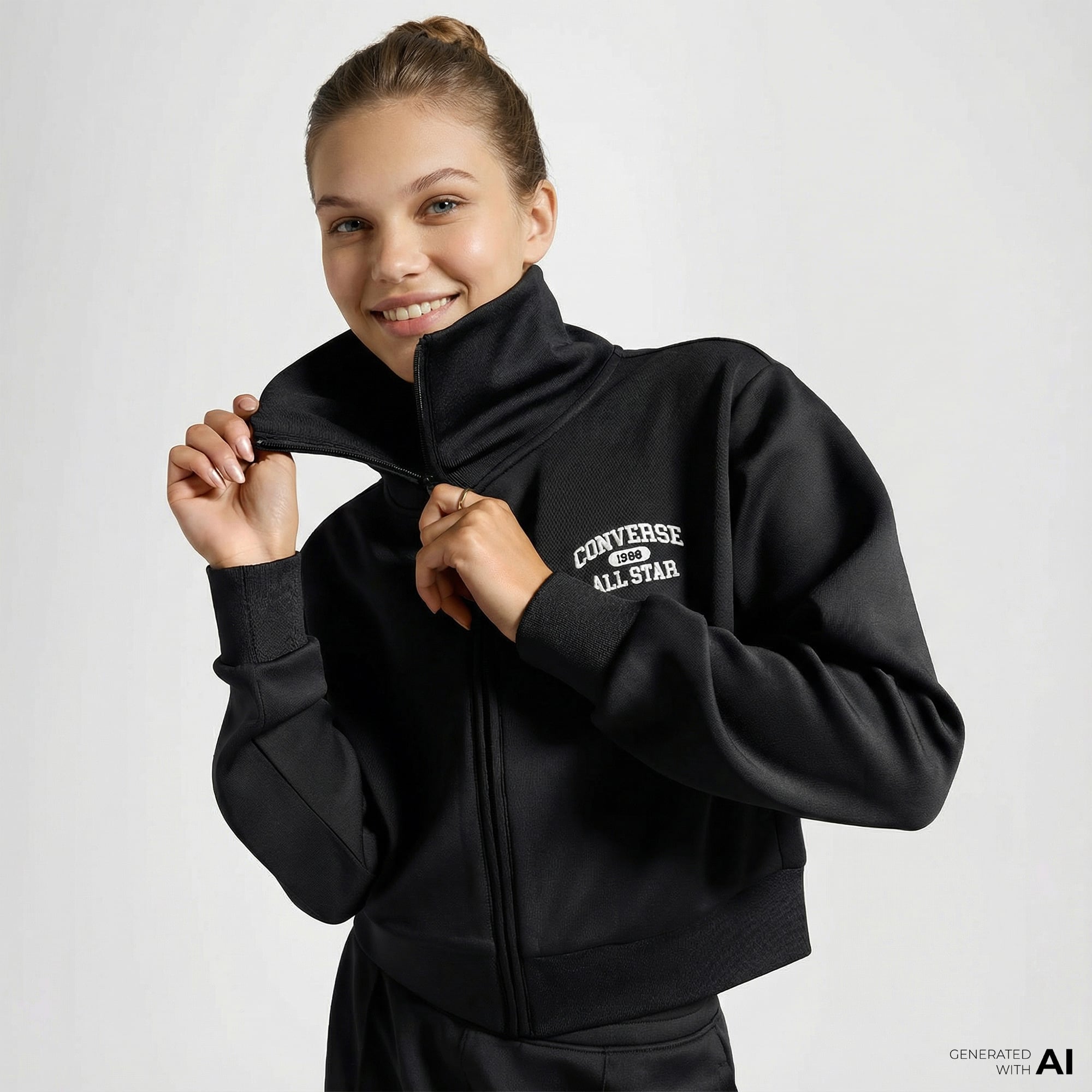  Converse Kadın Fermuarlı Siyah Eşofman Üstü