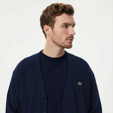  Lacoste Erkek Relaxed Fit V Yaka Lacivert Hırka