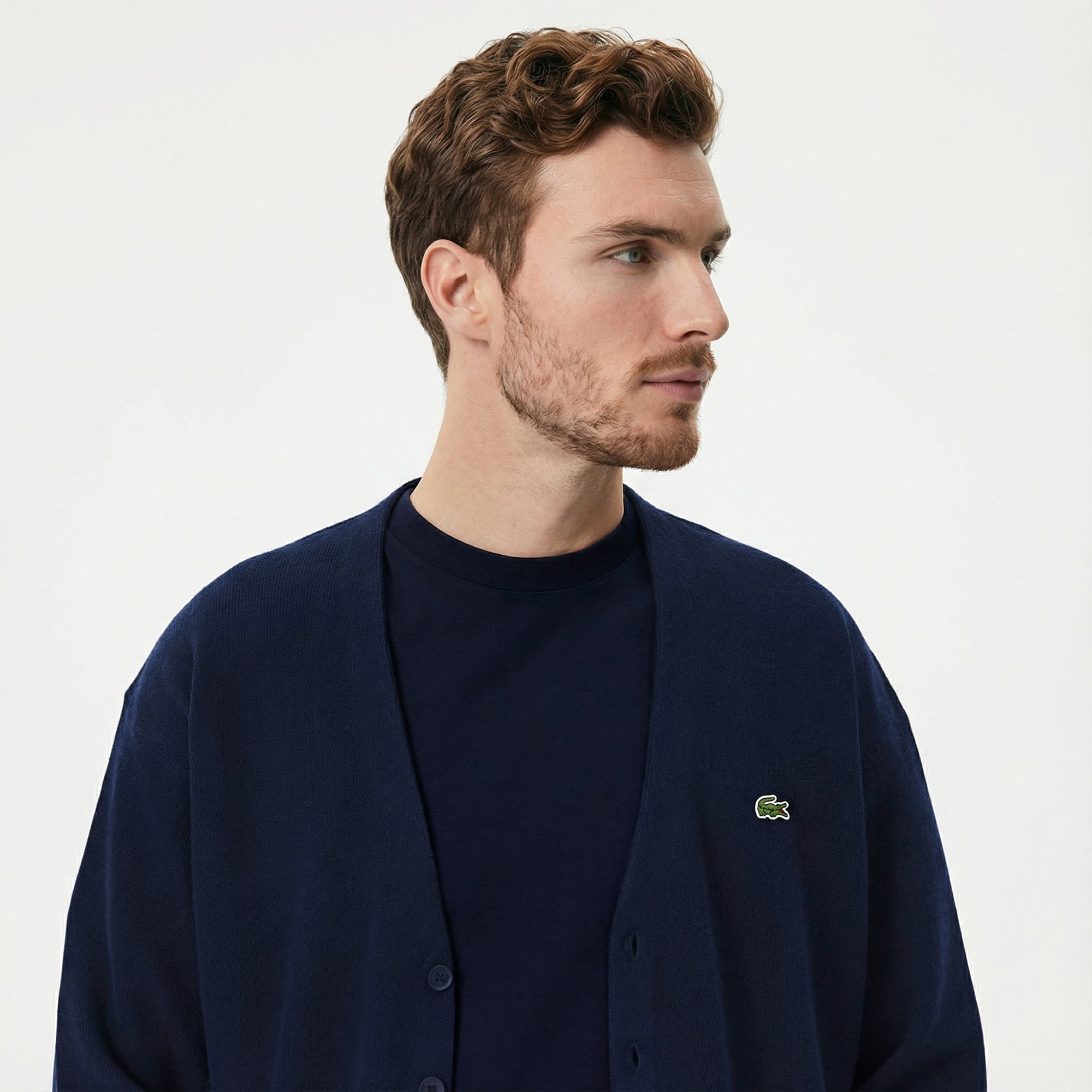  Lacoste Erkek Relaxed Fit V Yaka Lacivert Hırka