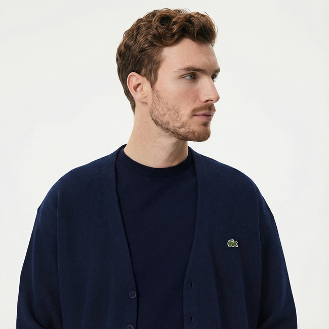  Lacoste Erkek Relaxed Fit V Yaka Lacivert Hırka