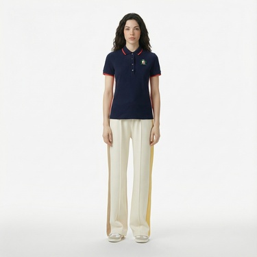  Lacoste Kadın Slim Fit Renk Bloklu Lacivert Polo