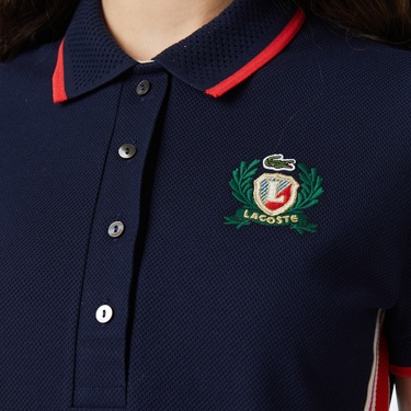  Lacoste Kadın Slim Fit Renk Bloklu Lacivert Polo