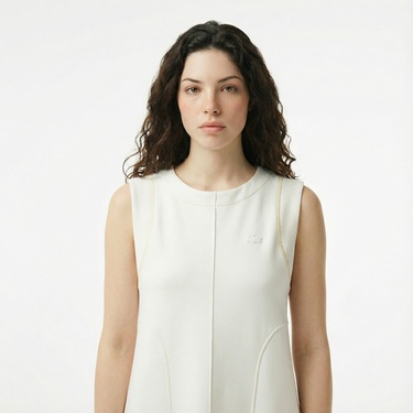  Lacoste Kadın Relaxed Fit Kolsuz Bisiklet Yaka Beyaz Elbise
