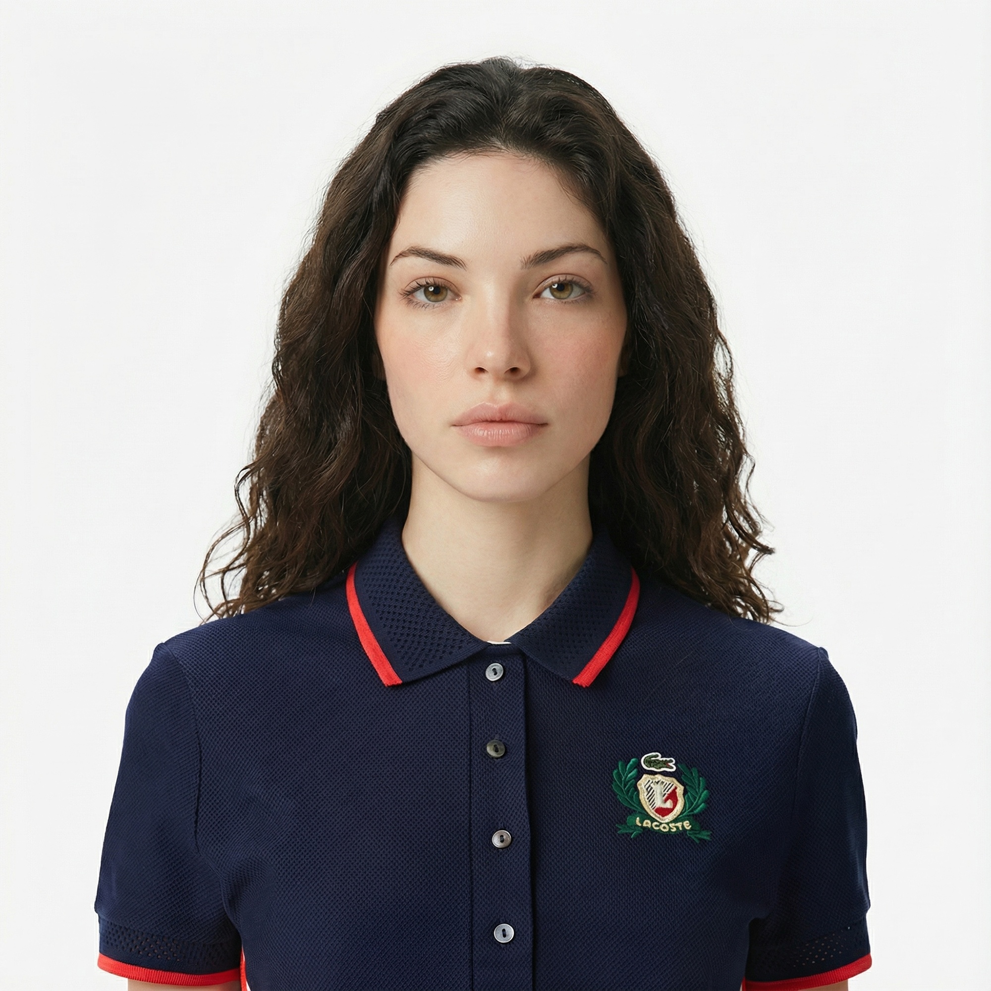 Lacoste Kadın Slim Fit Renk Bloklu Lacivert Polo