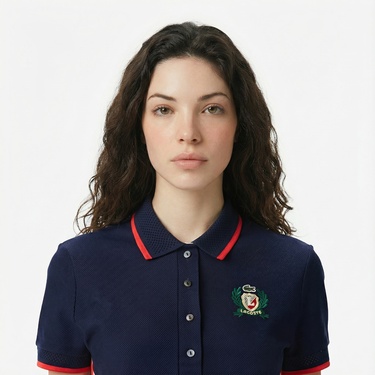  Lacoste Kadın Slim Fit Renk Bloklu Lacivert Polo