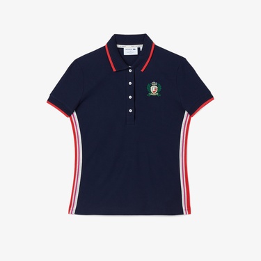  Lacoste Kadın Slim Fit Renk Bloklu Lacivert Polo