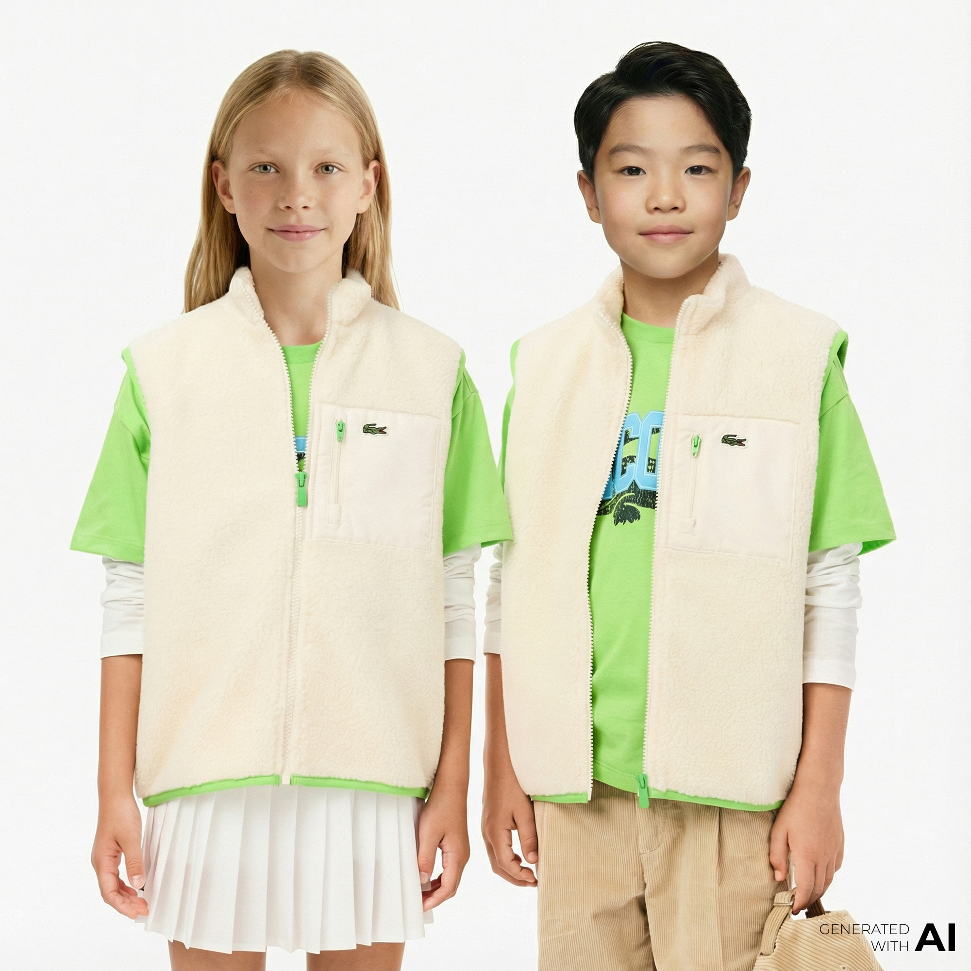  Lacoste Çocuk Dik Yaka Bej Yelek