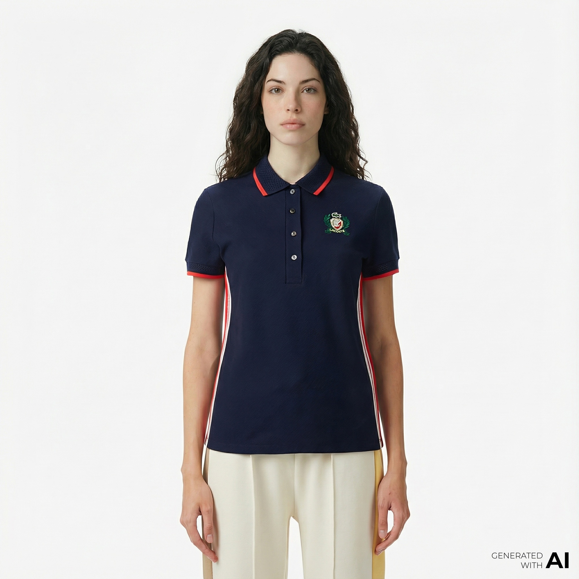 Lacoste Kadın Slim Fit Renk Bloklu Lacivert Polo