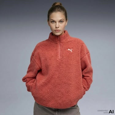  Puma Essential Elevated Half-Zip Crew Kadın Kırmızı Sweatshirt