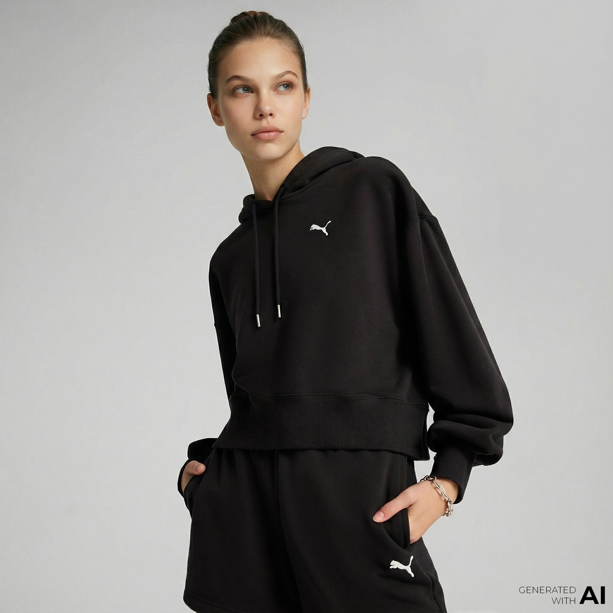Puma Wardrobe Essential Relaxed Cropped  Kadın Siyah Sweatshirt