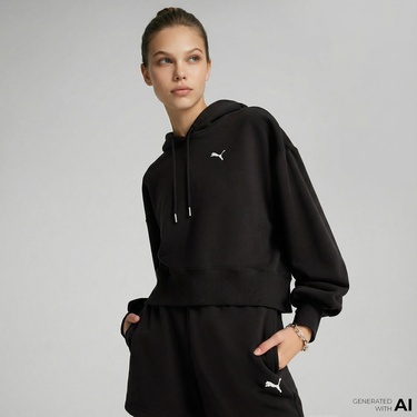  Puma Wardrobe Essential Cropped  Kadın Siyah Sweatshirt