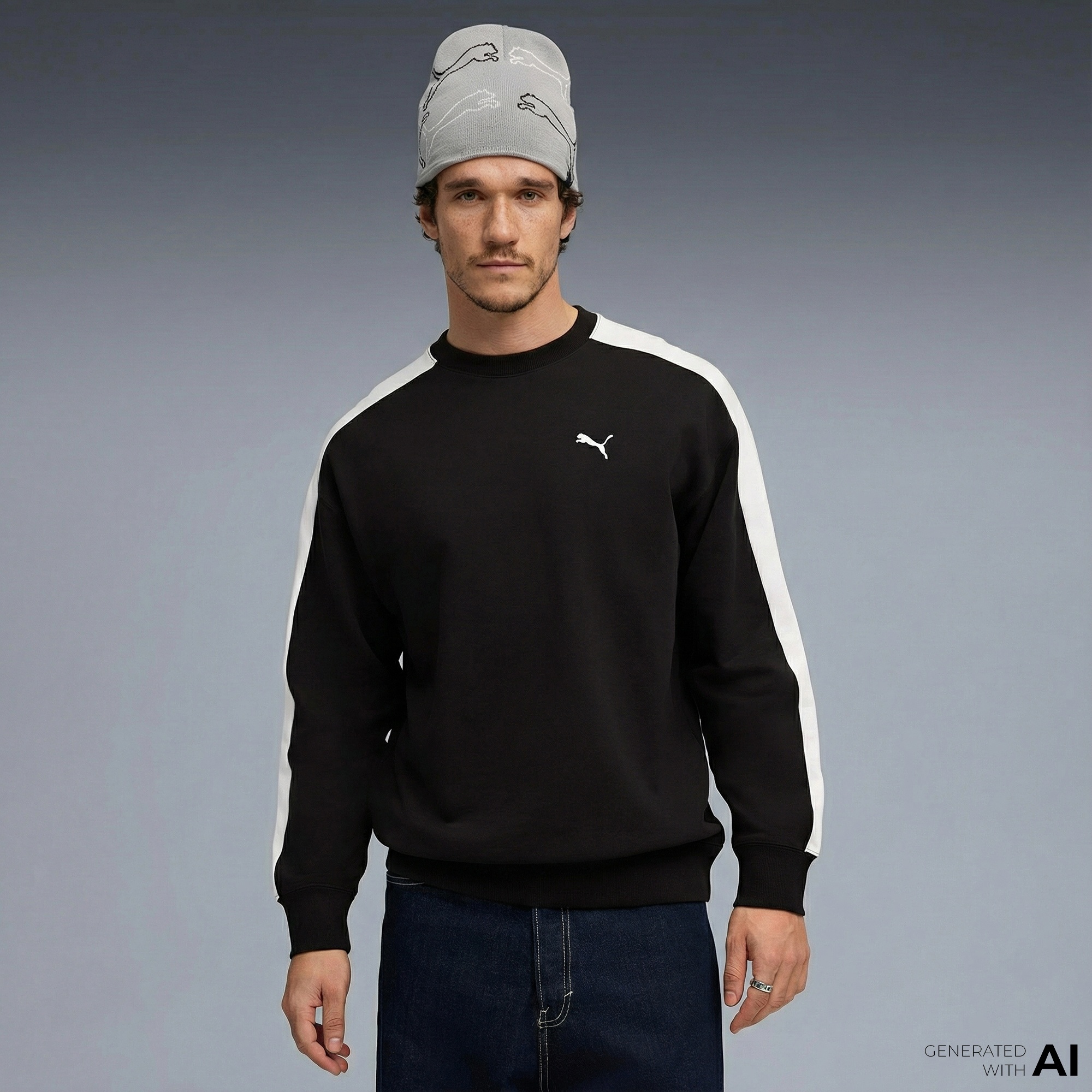 Puma T7 Relaxed Crew Erkek Siyah Sweatshirt