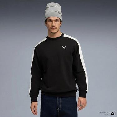  Puma T7 Relaxed Crew Erkek Siyah Sweatshirt
