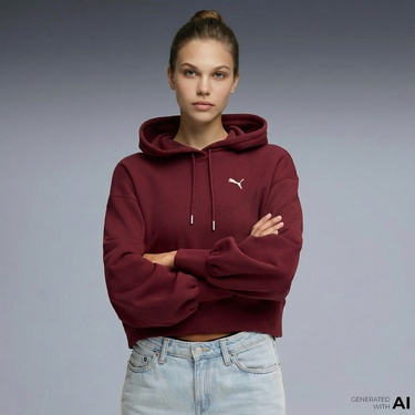  Puma Wardrobe Essential Cropped  Kadın Kırmızı Sweatshirt