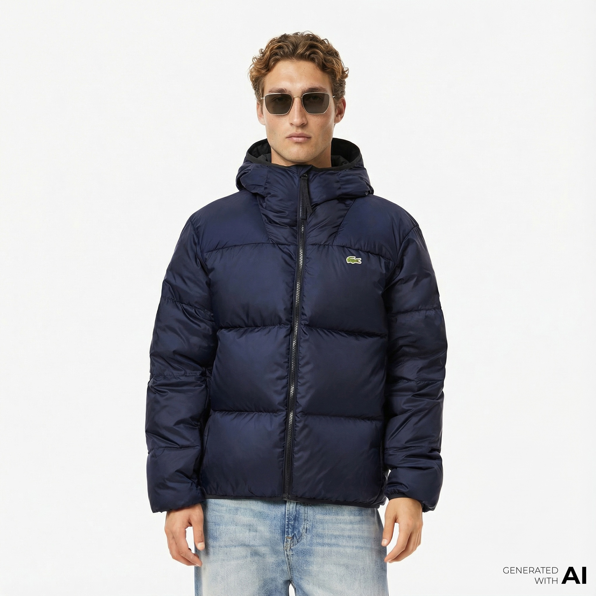 Lacoste Erkek Relaxed Fit Kapüşonlu Lacivert Şişme Mont