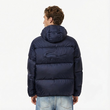  Lacoste Erkek Relaxed Fit Kapüşonlu Lacivert Şişme Mont