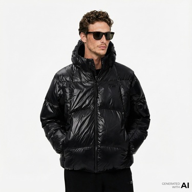  Lacoste Erkek Relaxed Fit Kapüşonlu Siyah Mont