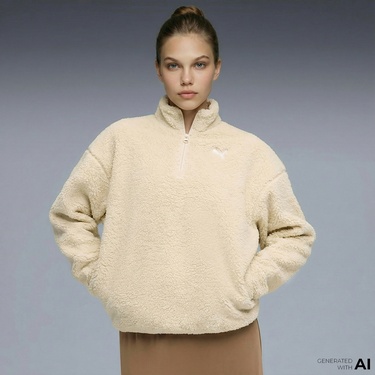  Puma Essential Elevated Half-Zip Crew Kadın Krem Rengi Sweatshirt