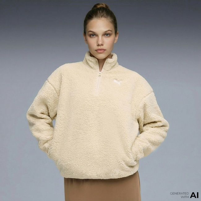  Puma Essential Elevated Half-Zip Crew Kadın Krem Rengi Sweatshirt