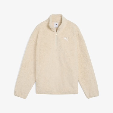  Puma Essential Elevated Half-Zip Crew Kadın Krem Rengi Sweatshirt