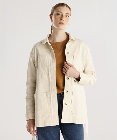  YARGICI Cep Detaylı Kemerli Denim Pardösü