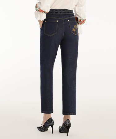  YARGICI Nakış Detaylı Yüksek Bel Denim Pantolon