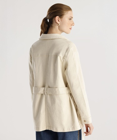  YARGICI Cep Detaylı Kemerli Denim Pardösü