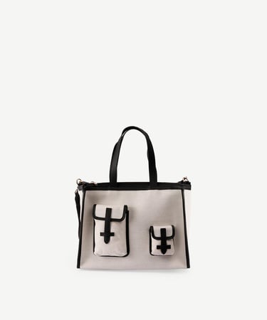  YARGICI Cep Detaylı Deri Garnili Canvas Omuz Çantası