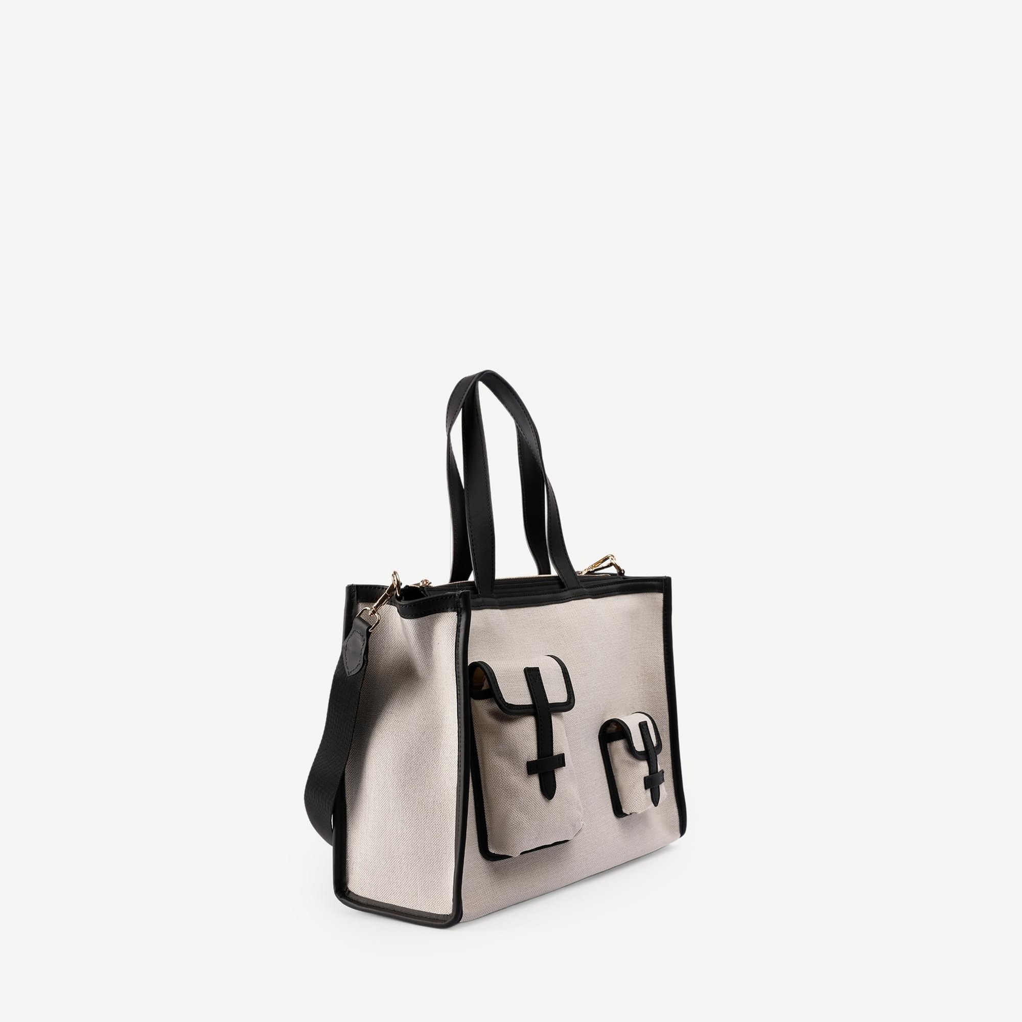 YARGICI Cep Detaylı Deri Garnili Canvas Omuz Çantası