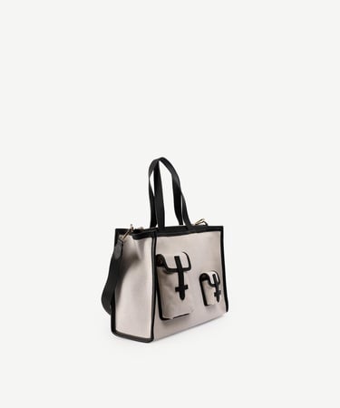  YARGICI Cep Detaylı Deri Garnili Canvas Omuz Çantası