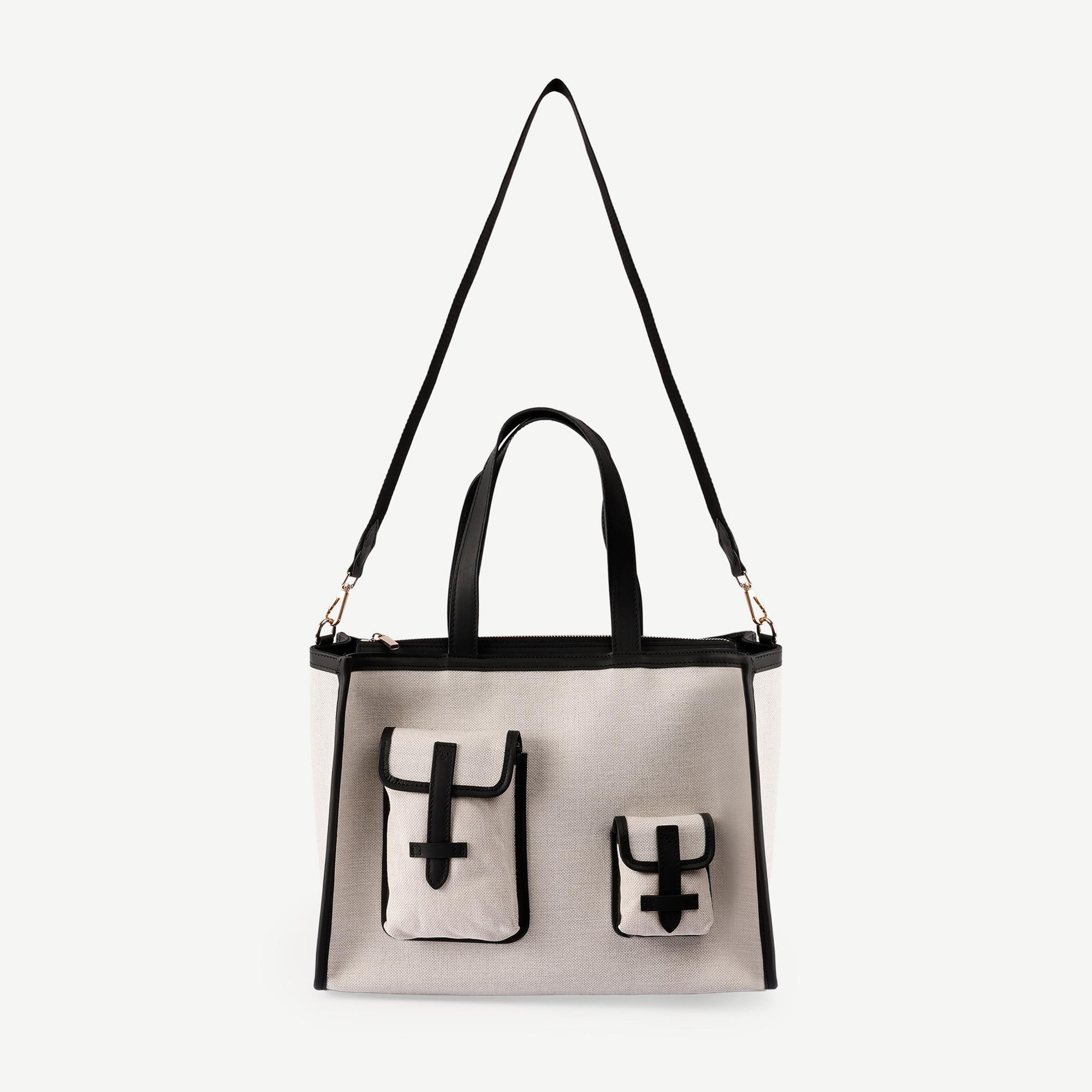 YARGICI Cep Detaylı Deri Garnili Canvas Omuz Çantası