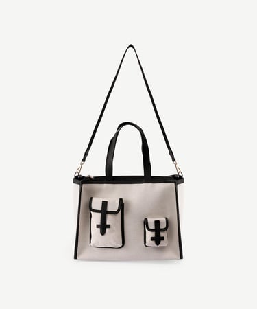  YARGICI Cep Detaylı Deri Garnili Canvas Omuz Çantası