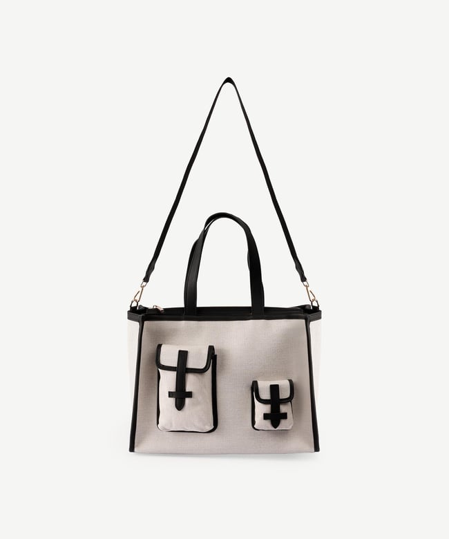  YARGICI Cep Detaylı Deri Garnili Canvas Omuz Çantası