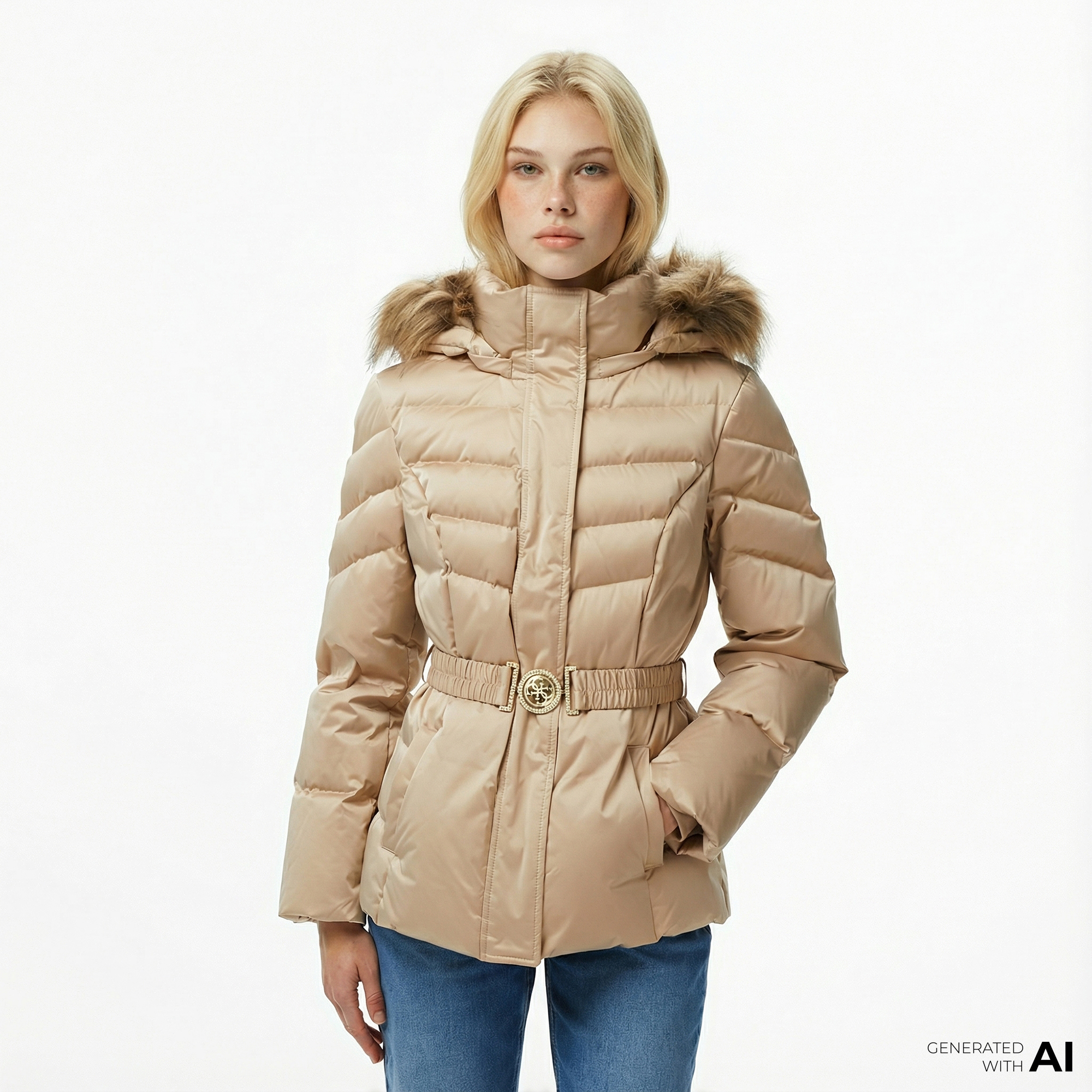  Guess Marina Kadın Bej Mont