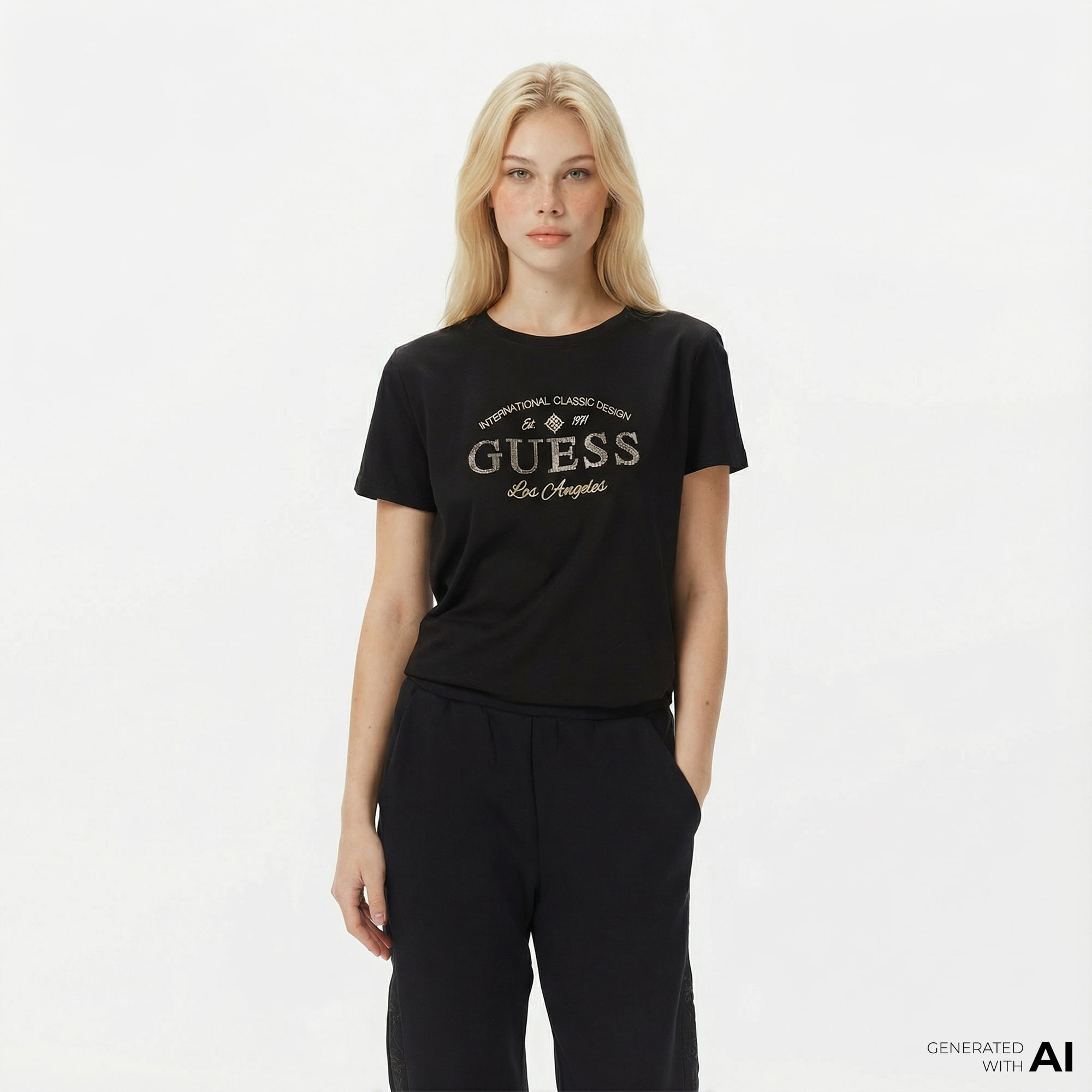  Guess Marina Slim Fit Kadın Siyah T-Shirt