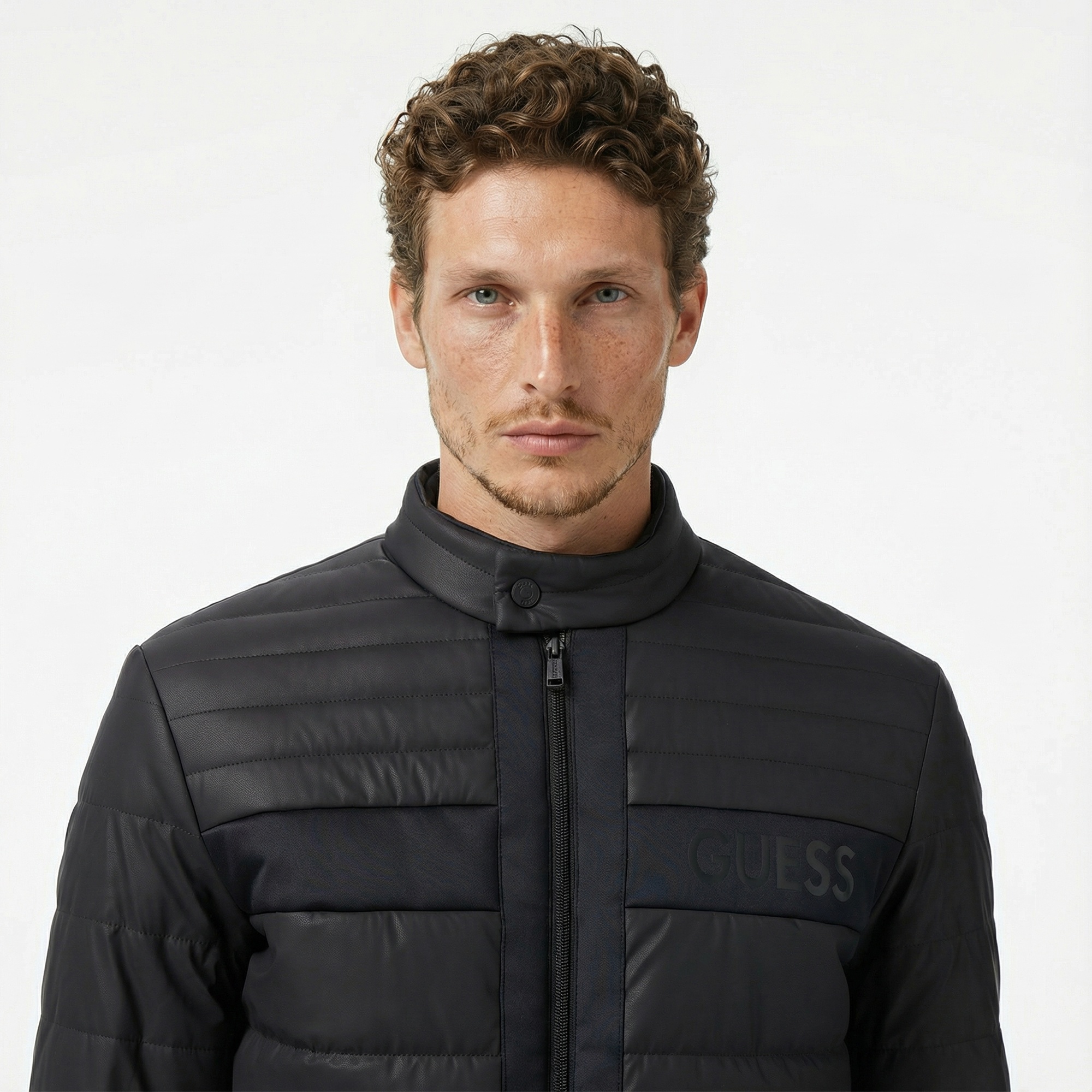 Guess Quilted Biker Erkek Siyah Ceket