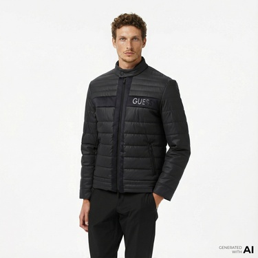 Guess Quilted Biker Erkek Siyah Ceket