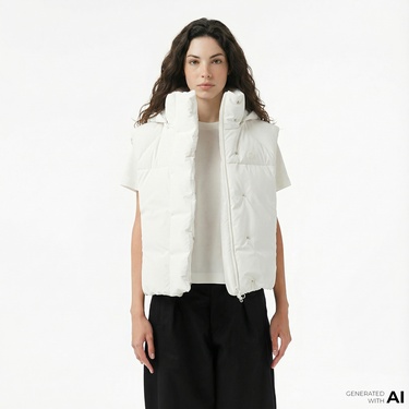  Lacoste Kadın Kapüşonlu Beyaz Yelek