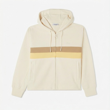  Lacoste Kadın Relaxed Fit Kapüşonlu Renk Bloklu Krem Sweatshirt