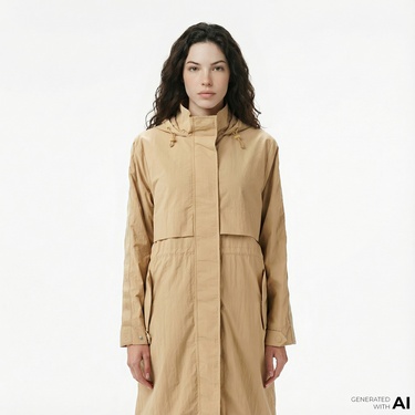  Lacoste Kadın Kapüşonlu Bej Mont