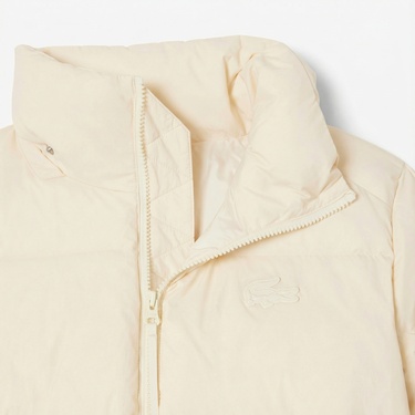  Lacoste Kadın Relaxed Fit Kapüşonlu Krem Şişme Mont