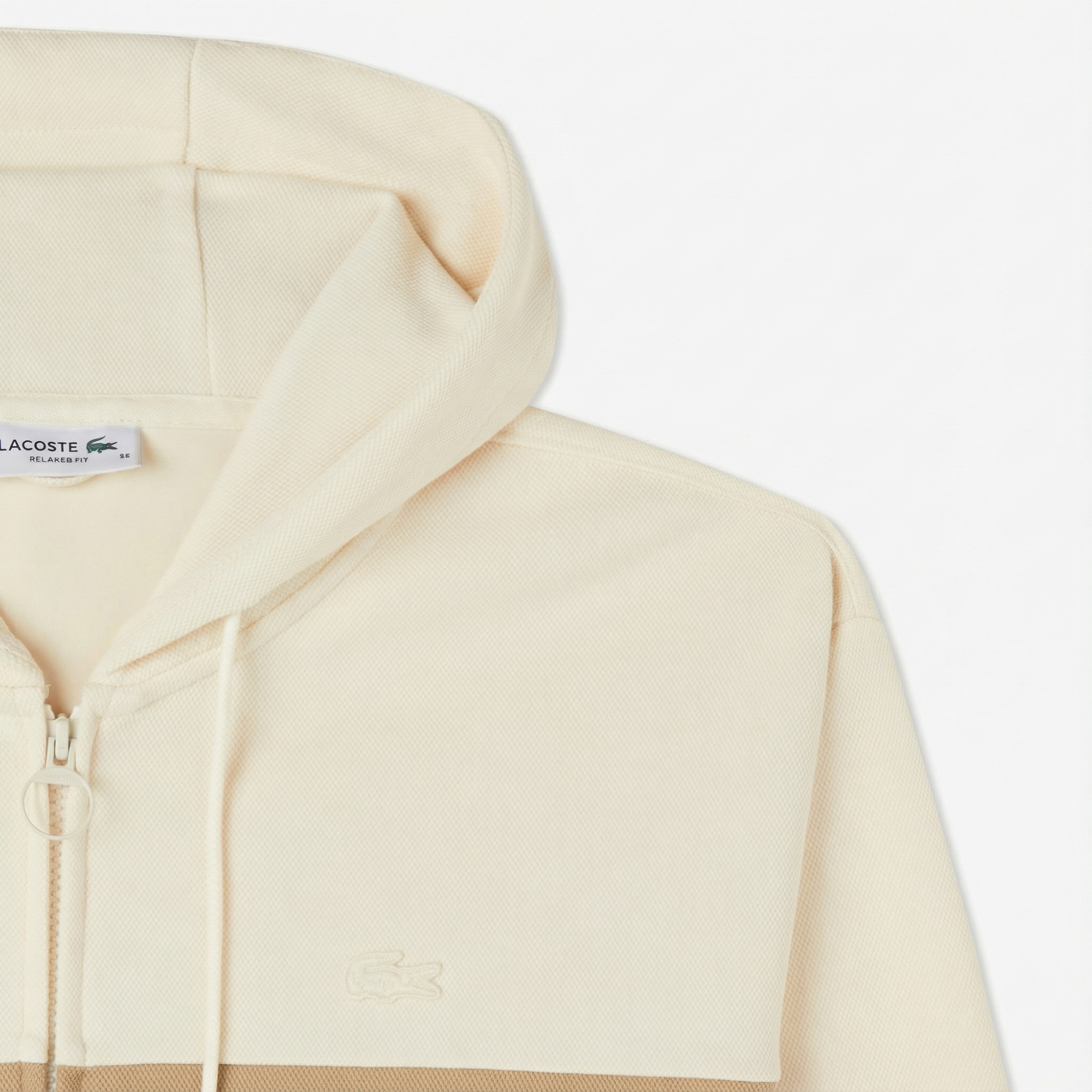 Lacoste Kadın Relaxed Fit Kapüşonlu Renk Bloklu Krem Sweatshirt