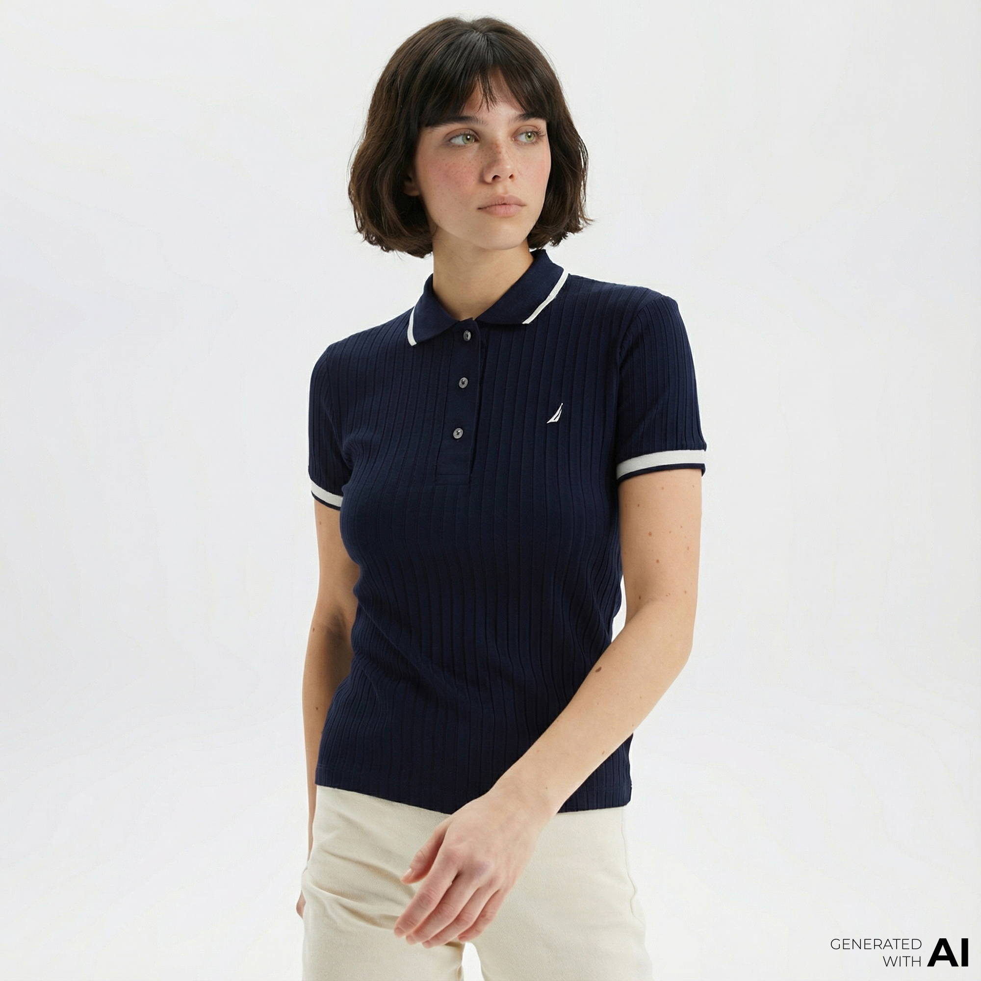  Nautica Kadın Lacivert Regular Fit Çizgili Polo