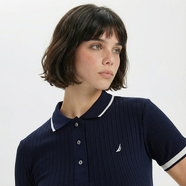  Nautica Kadın Lacivert Regular Fit Çizgili Polo