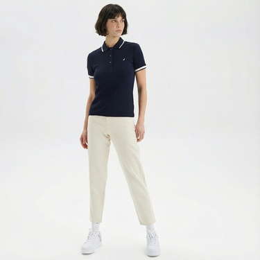  Nautica Kadın Lacivert Regular Fit Çizgili Polo